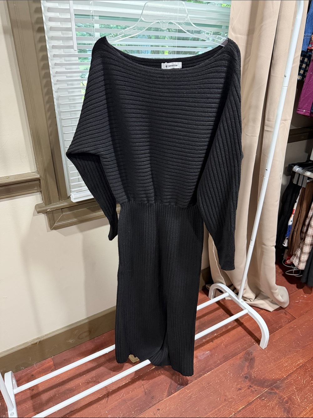 Amazon Black Ribbed Midi Batwing Dress